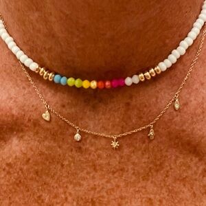 New Surf’s Up Beaded Crystal Boho Necklace White Gold Multi